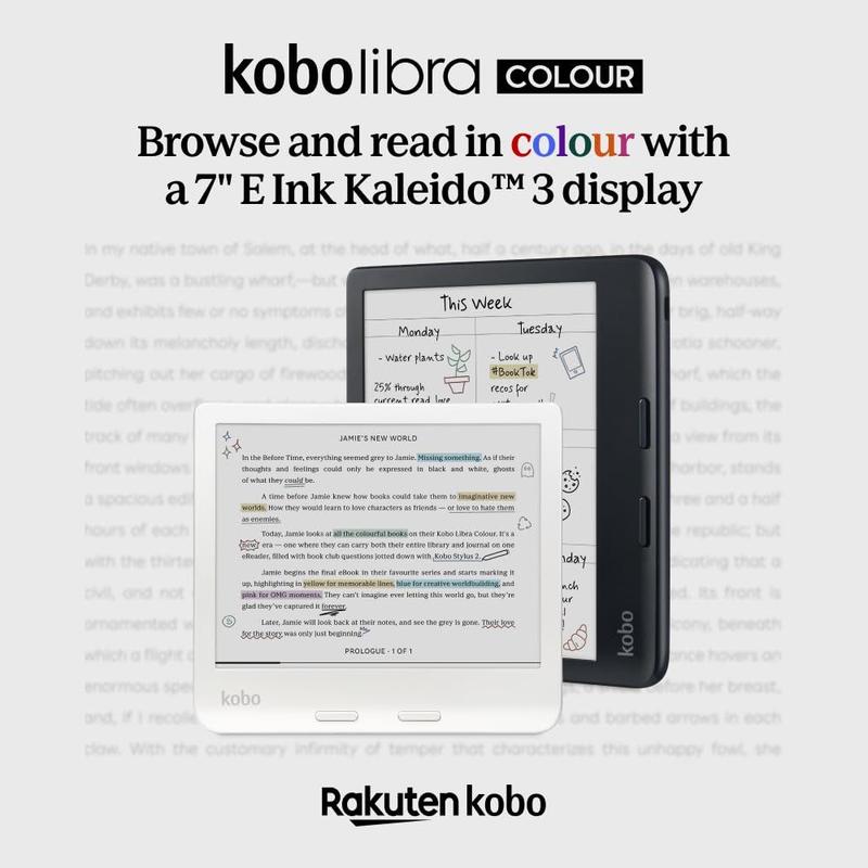 Kobo Libra Colour 黒 eReader Kobo Libra Colour 7 polegadas, sem reflexos, impermeável